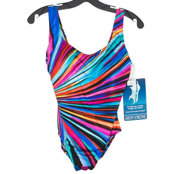 NWT Great Lengths Swimsuit One Piece Y2K Retro Maximalist Rainbow Colorful 8 - Picture 1 of 9